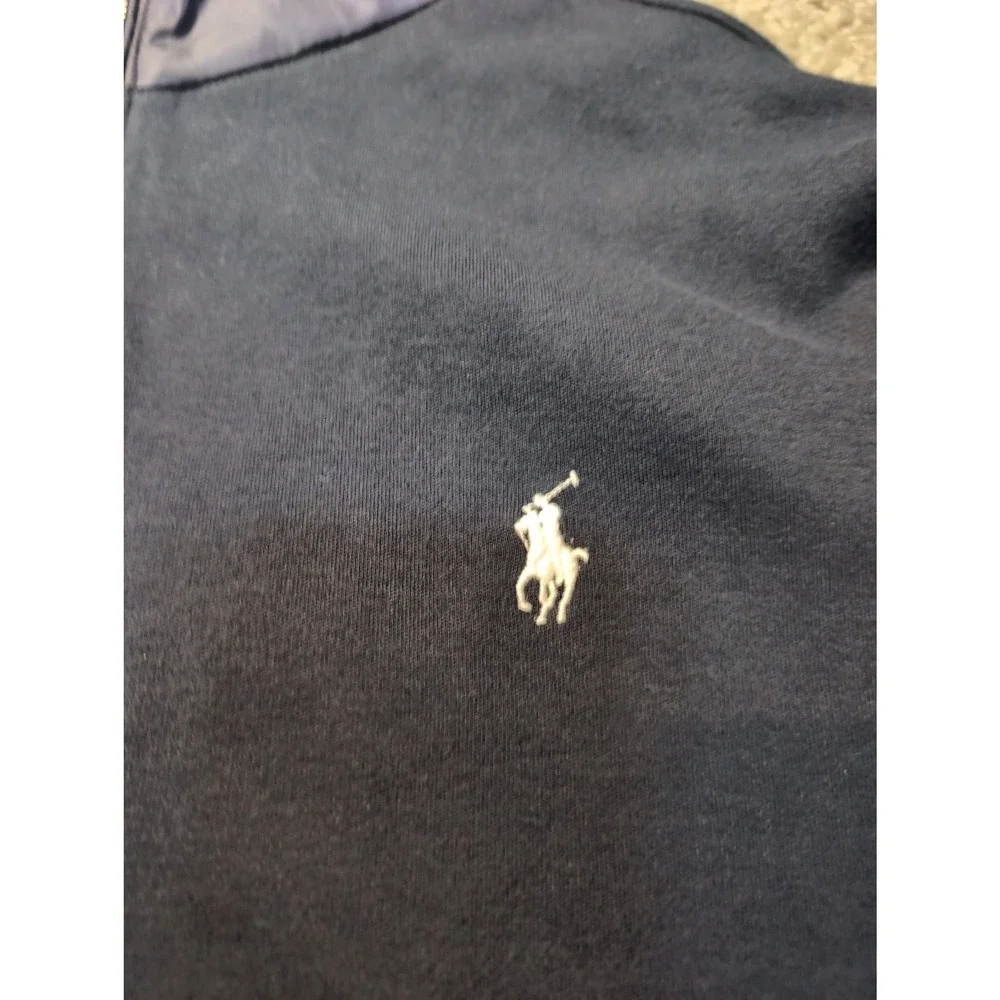 Polo Ralph Lauren Mens Navy Blue Full Zip Mixed Media‎ Nylon Hood Hoodie Large